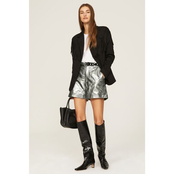 BA&SH Pants - ba&sh Elric Silver Metallic Leather Mid Rise Shorts Size Small